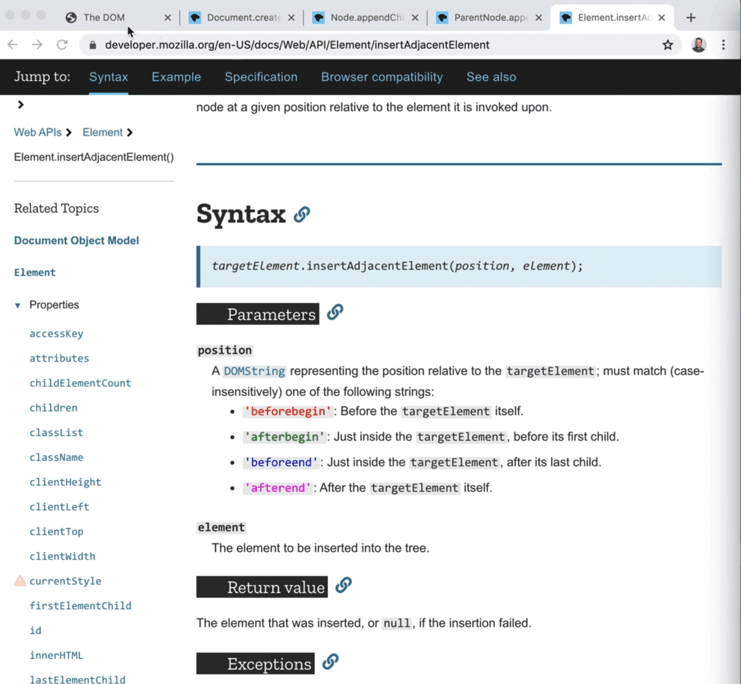 The .insertAdjacentElement method MDN web docs page