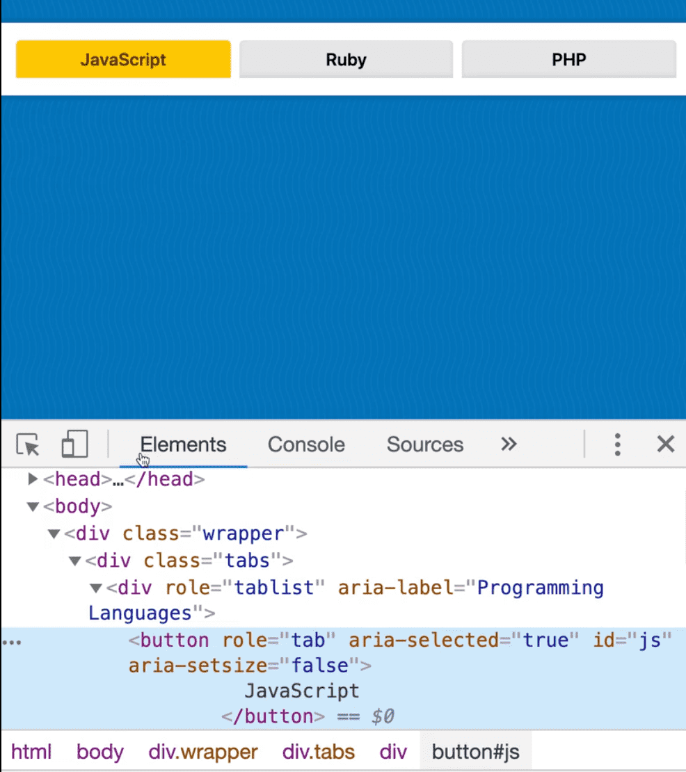 dev tools inspect showing tab button highlighted