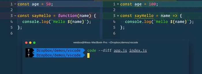 🔥 VS @code has a built in diffing tool you can run from the command line with --diff
