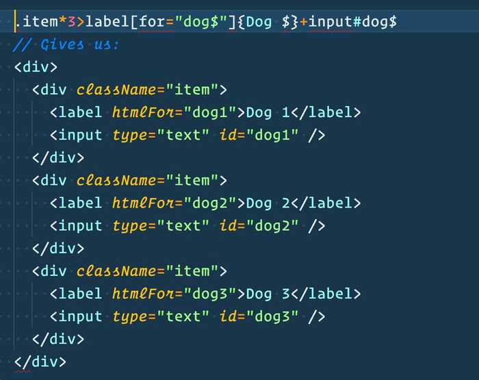 
🔥 Get VS Code Emmet working in JSX with this setting:

```js
"emmet.includeLanguages": { "javascript": "javascriptreact", }
```
