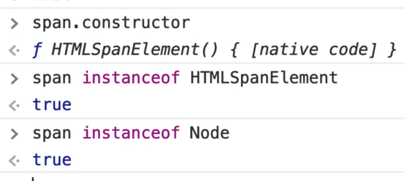 log of span as instanceof HTMLSpanElement and Node