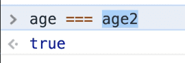 comparing two variables age with age2 using triple equal operator