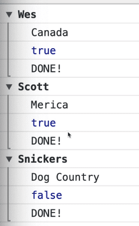 using console group with forEach method to keep a person details together as a group