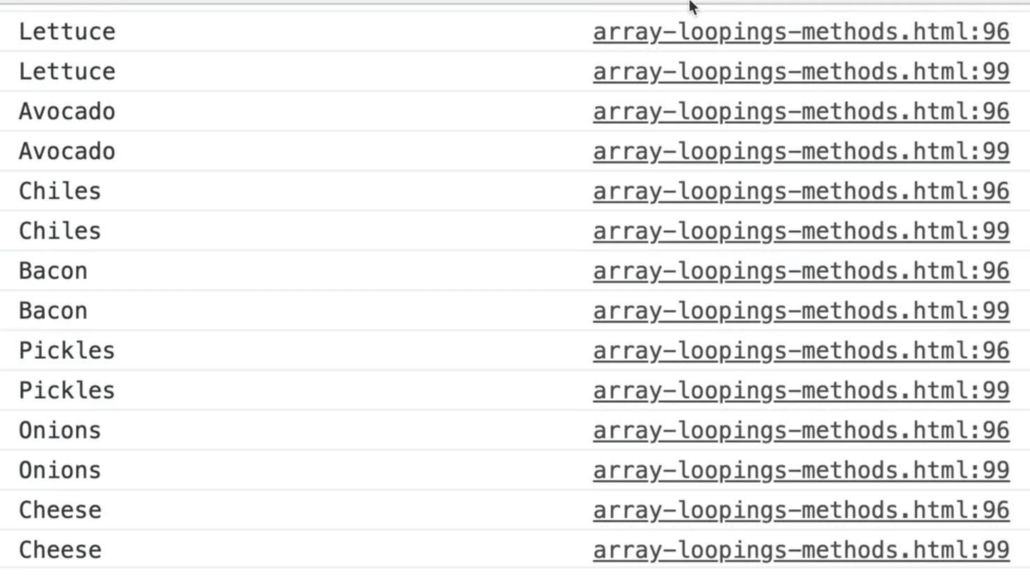 adding a log of originalArray[index] + 1 to access current looping value via index
