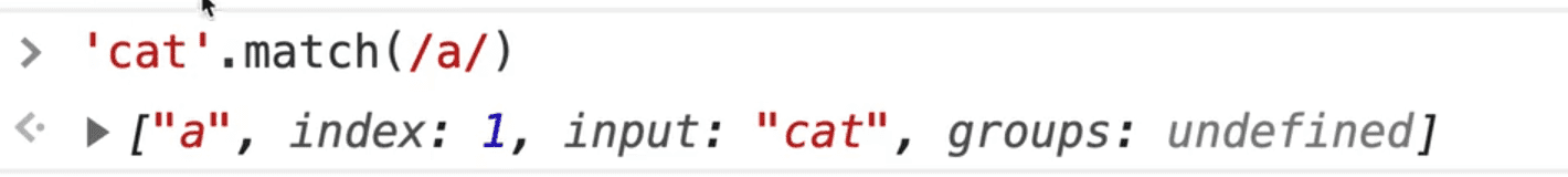 result of match method applied on string 'cat' with /a/ regex