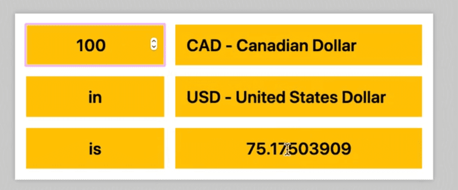 rendered page showing returned values of the api