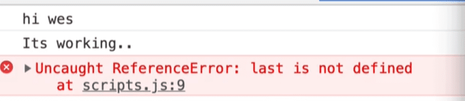 uncaught reference error, last is not defined