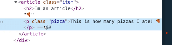 html output of the pizza emoji being added into the p element before the p element itself