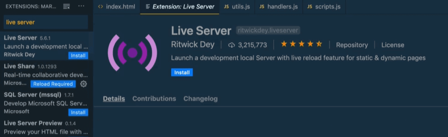 live server extension for vs code
