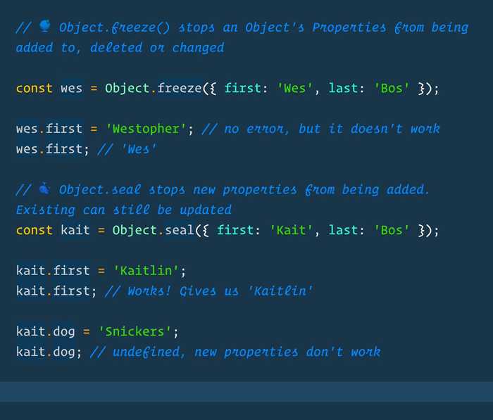 🔥 Object.freeze() vs Object.seal()
