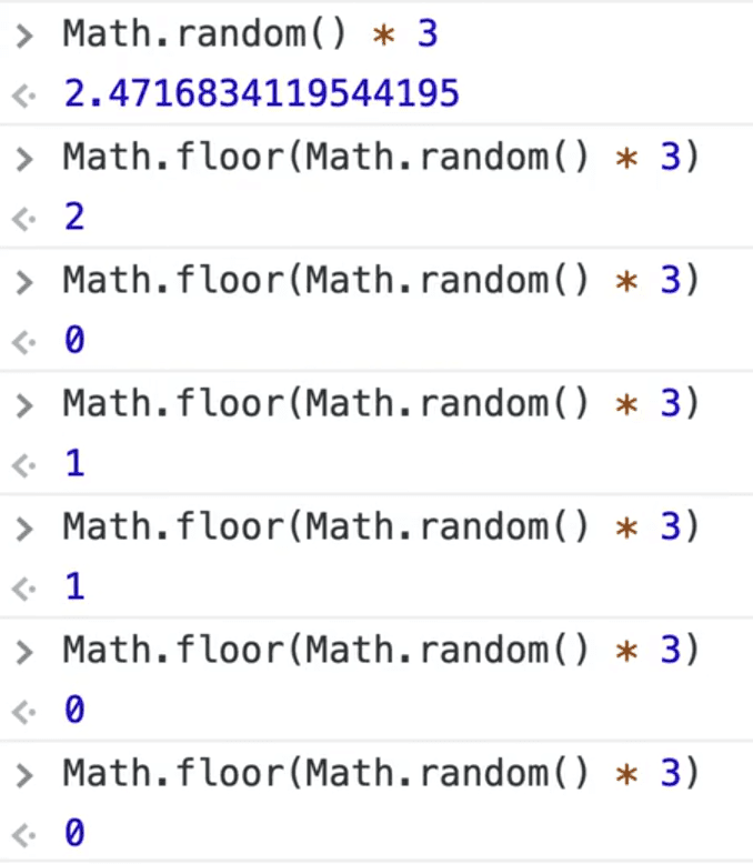 generate a random number with combination of Math.floor and Math.random in console