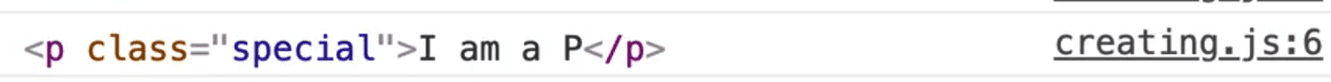 browser console showing output of myParagrah with added class 'special'