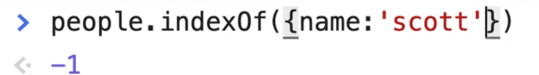 browser console showing -1 as indexOf parameter was not found